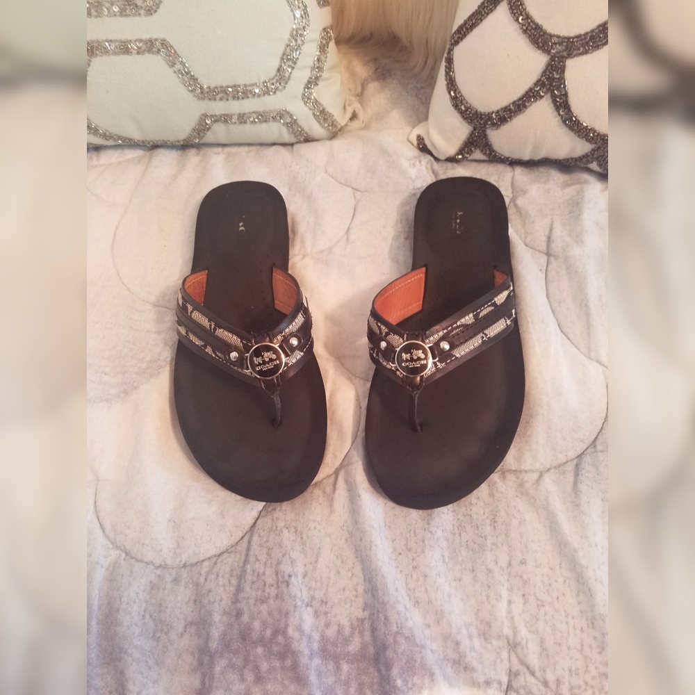 Black Coach Flip Flops